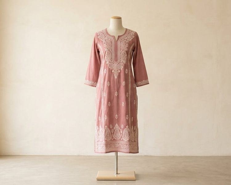 Dusty Rose Chikankari Cotton Kameez